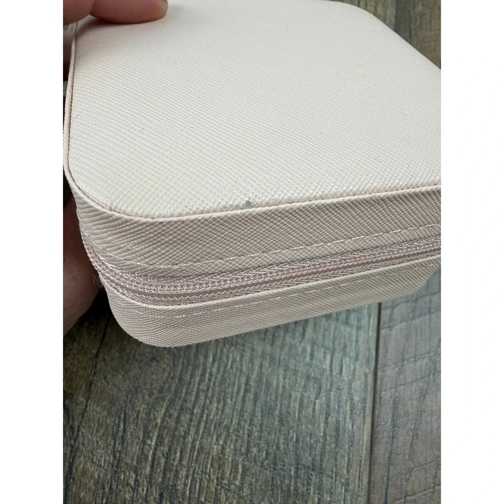 Blush Pink Travel Jewelry Case Organizer Ring Holder Zip Closure